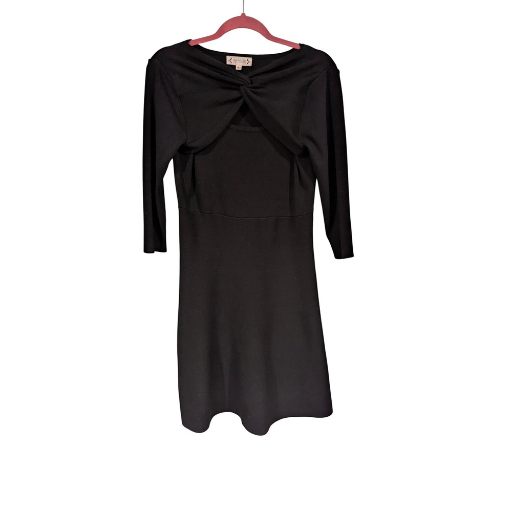 Nanette Lepore Black Twist Front Cutout Knit Fit‎ & Flare Dress M Office Party